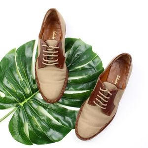 Salvatore Ferragamo Tan and Brown Flats